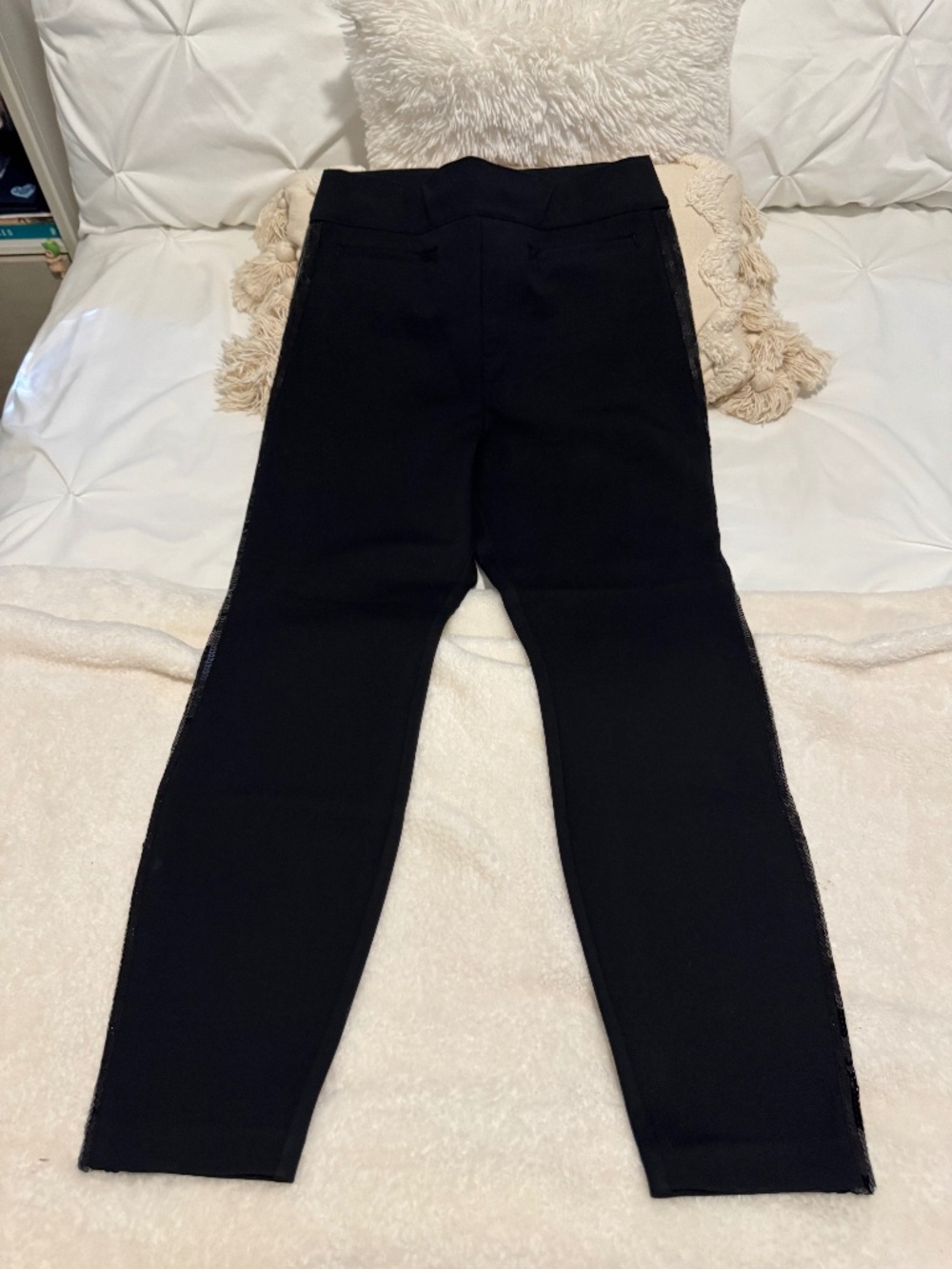 Spanx The Perfect Black Pant Ankle Skinny Sequin Tuxedo Stripe Size Medium